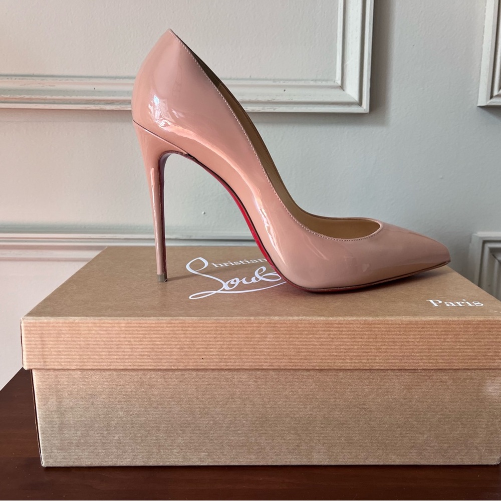 Christian Louboutin Kate 100 Patent Nude Pumps